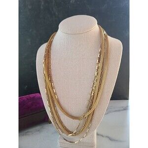 Gold Tone Metal Mesh And Link Multistrand Necklace Vintage, READ